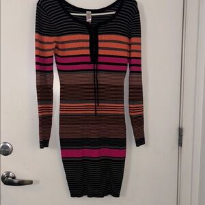 NOBO Black and Orange Ribbed Bodycon Dress